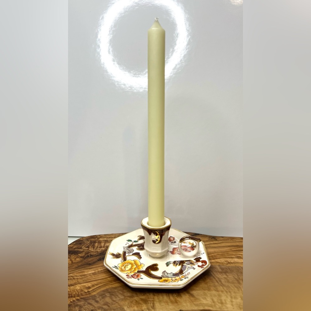 Mason’s Vintage Candlestick Cottagecore Floral Hand Painted Ceramic England